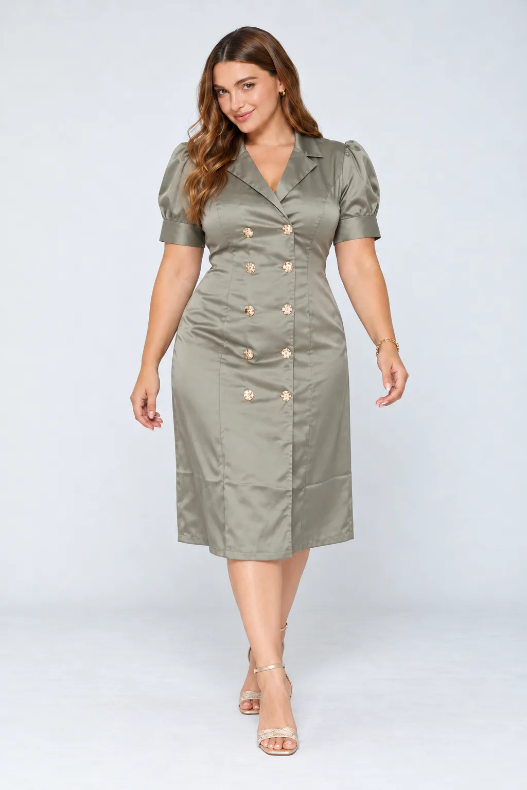 Vestido Midi Tipo Blazer con Botones Dorados – vista 3