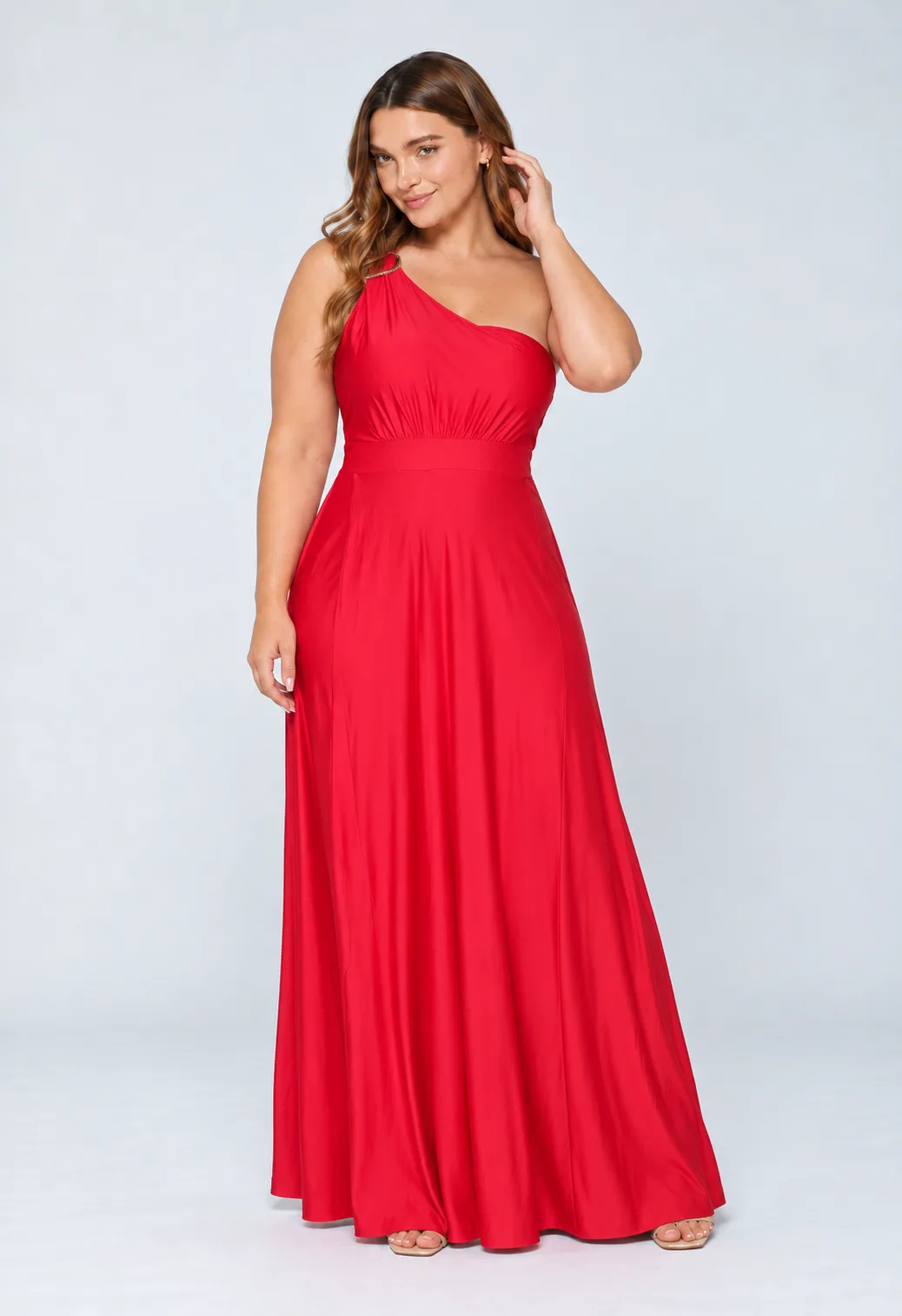 Vestido largo de un hombro con hebilla decorativa – vista 2